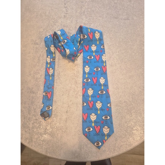 RM Style Novelty Necktie I Love Grandpa Blue Silk Quirky Men's Tie - Picture 1 of 7